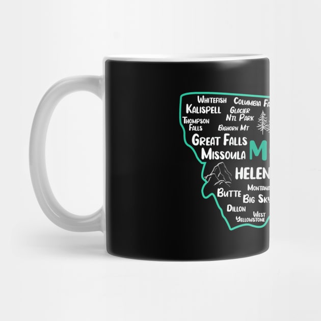 Cute map of Billings Montana, Helena, Missoula, Great Falls, Butte, Bozemian, Kalispell, Big Sky by BoogieCreates